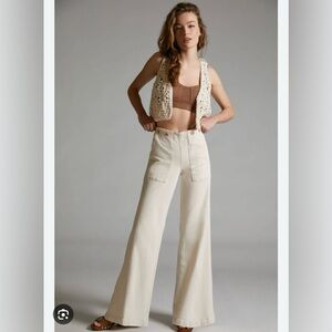 Cream Wide-Leg Kit Jeans 32